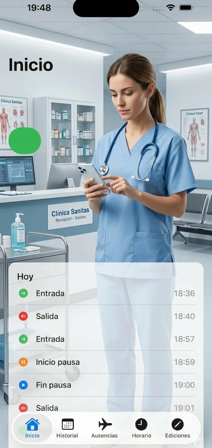 App de fichaje Presencia en una clinica