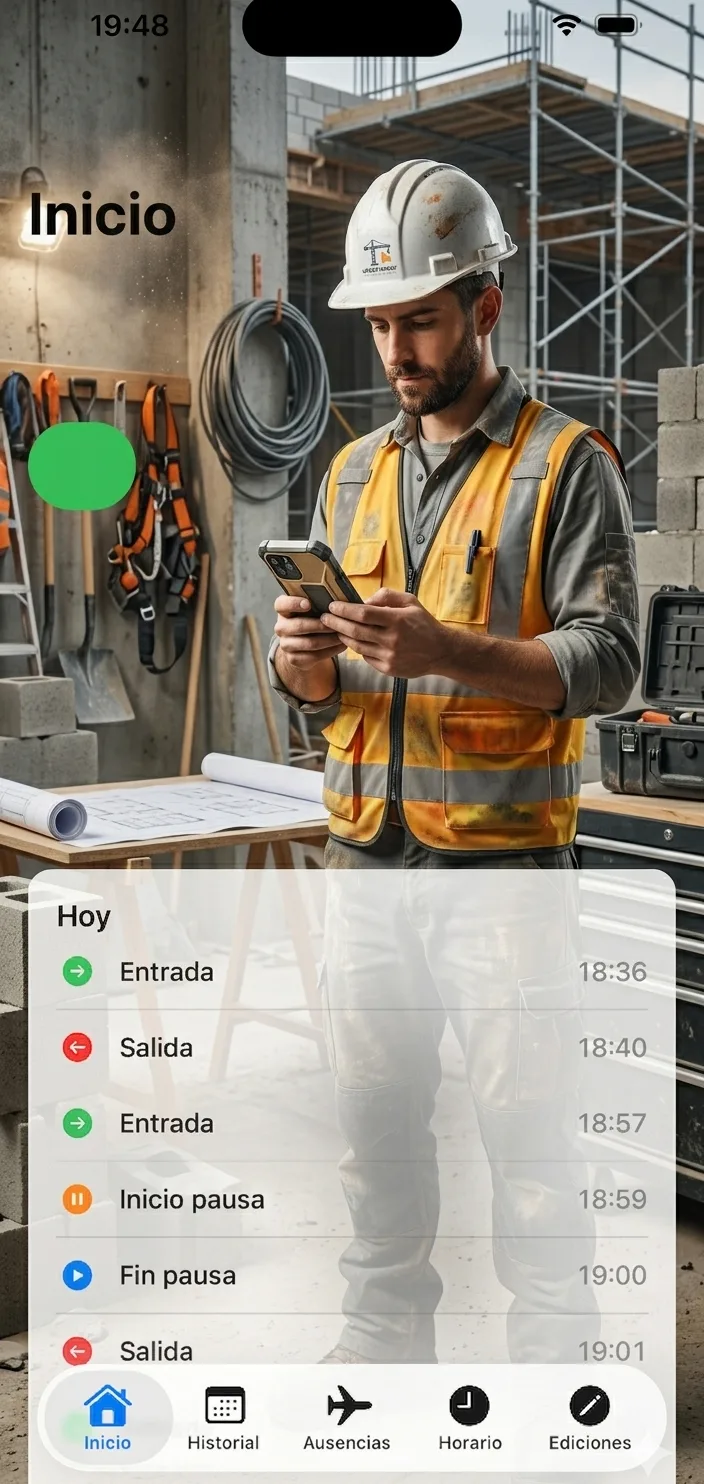 App de fichaje Presencia en una obra