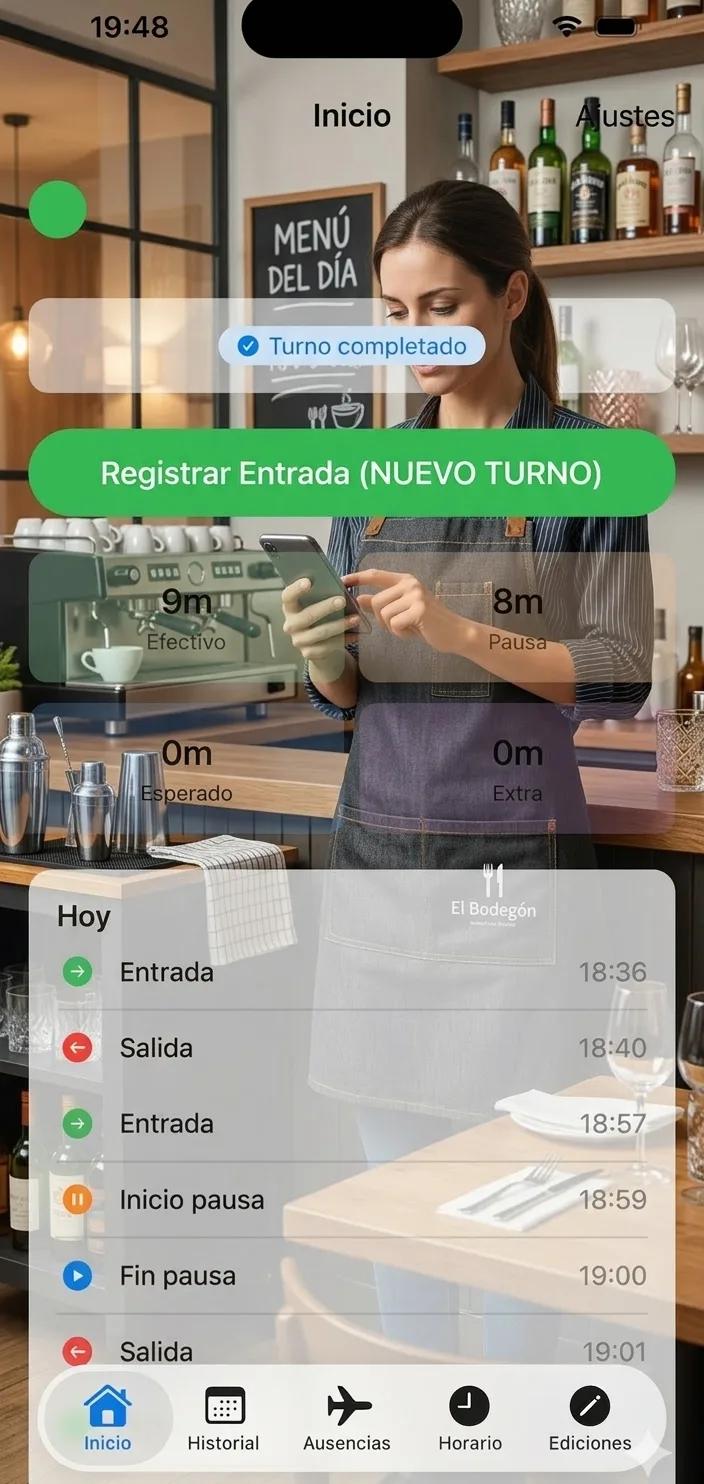 App de fichaje Presencia en un restaurante